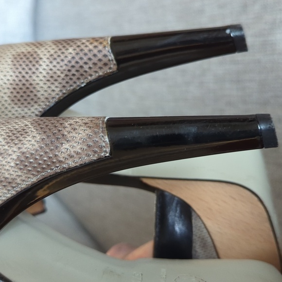 Jason Wu Lizard Textured Leather Peep Toe Mob Wife Platform Heels 37.5 US 7.5 - Picture 10 of 13